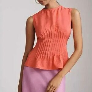 Anthropologie Coral Sleeveless Peplum Knit Top